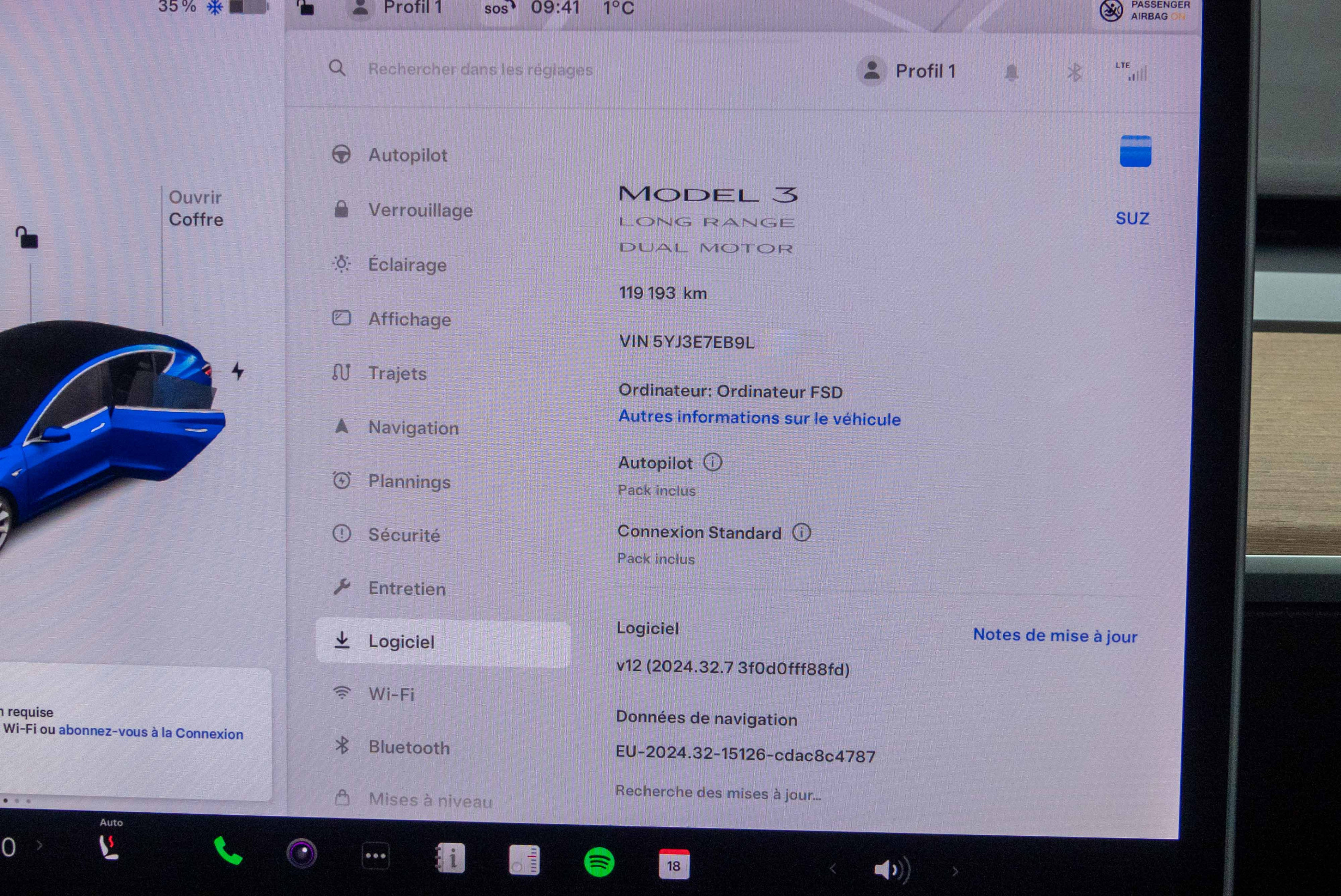 2019 Model 3 Long Range Dual Motor AWD Bleu